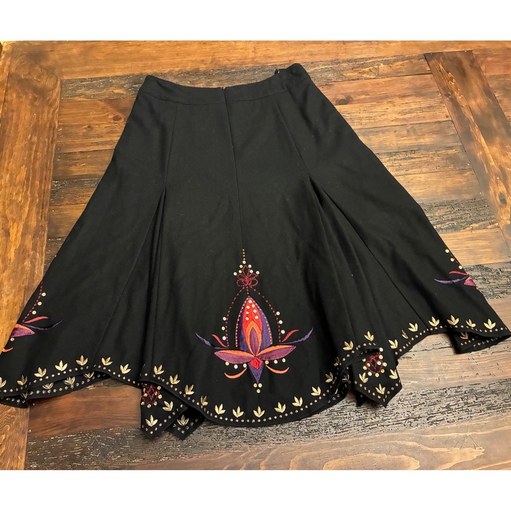 Nygard Collection Vintage Wool Blend Midi Scallop Hem Embroidered Sequin Skirt 6